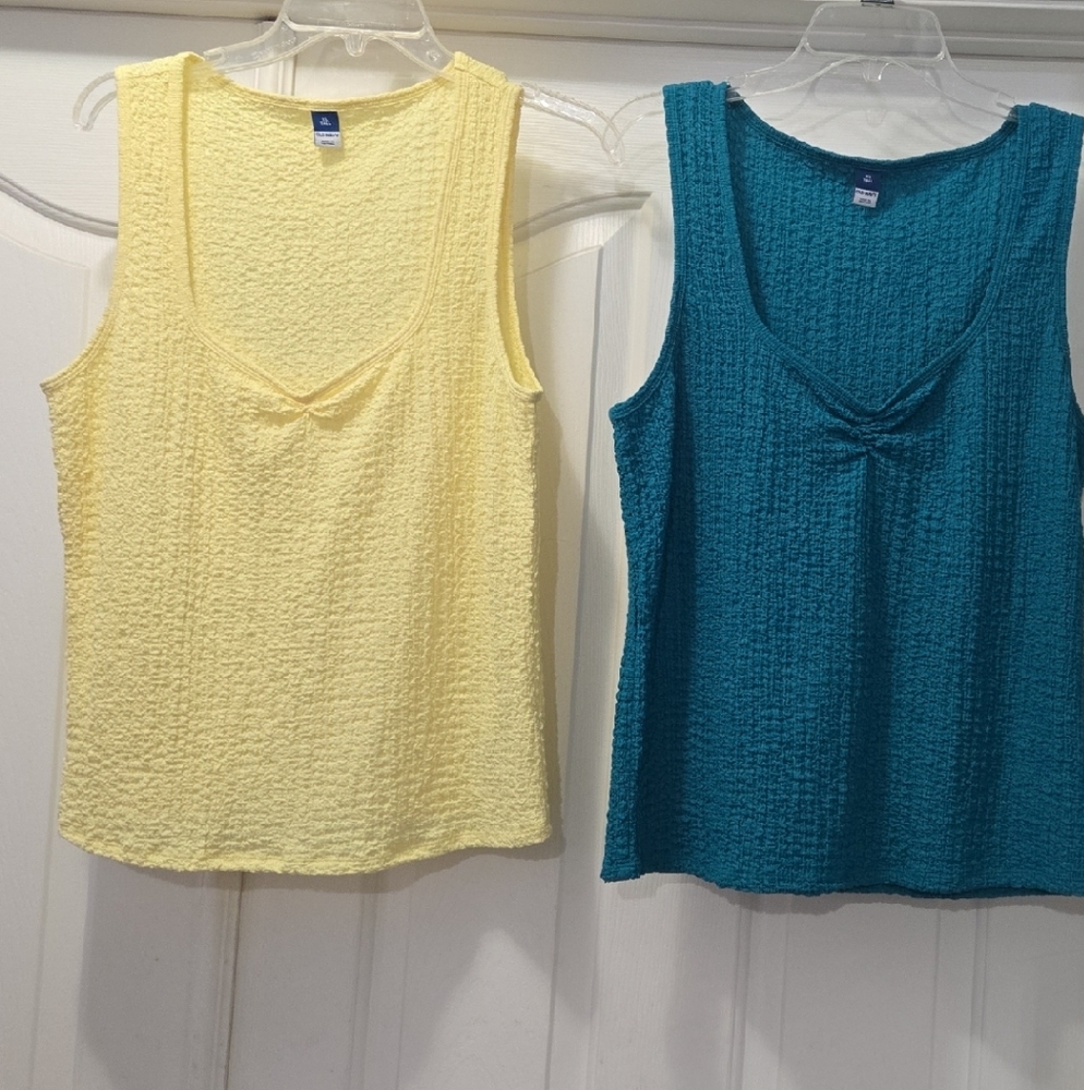 Old Navy Textured Yellow and Teal Tank Tops